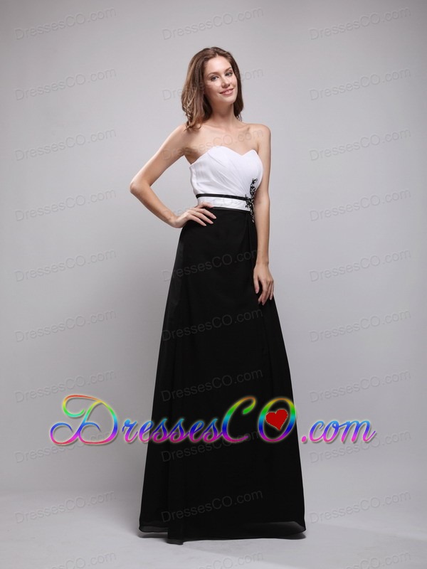 Black And White Column Long Chiffon Appliques Prom / Evening Dress