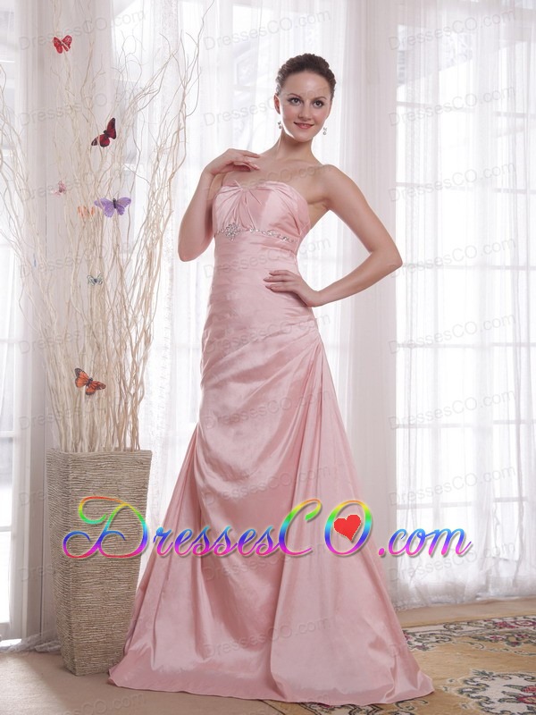 Baby Pink A-line / Princess Long Taffeta Beading Prom Dress