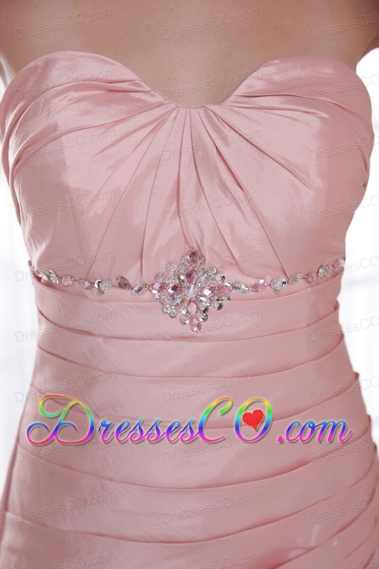 Baby Pink A-line / Princess Long Taffeta Beading Prom Dress