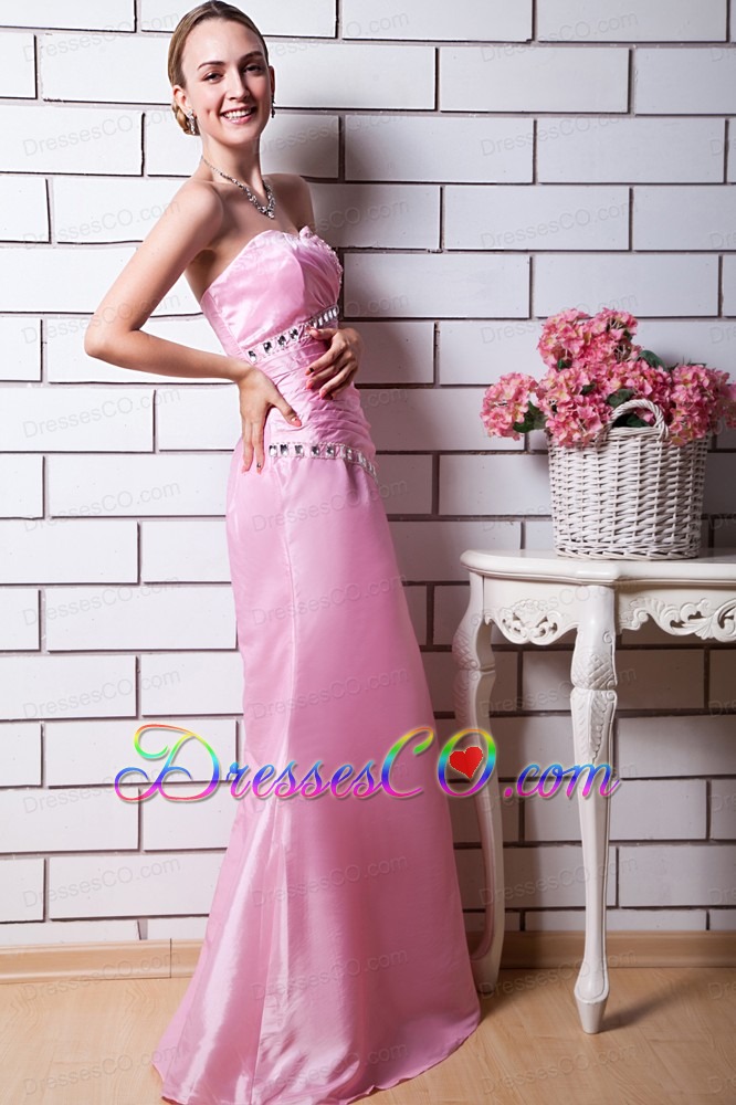 Baby Pink Column Prom Dress Taffeta Beading Long