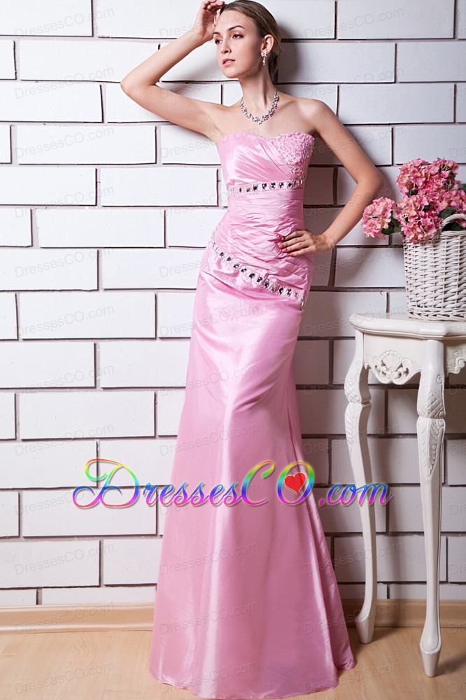 Baby Pink Column Prom Dress Taffeta Beading Long