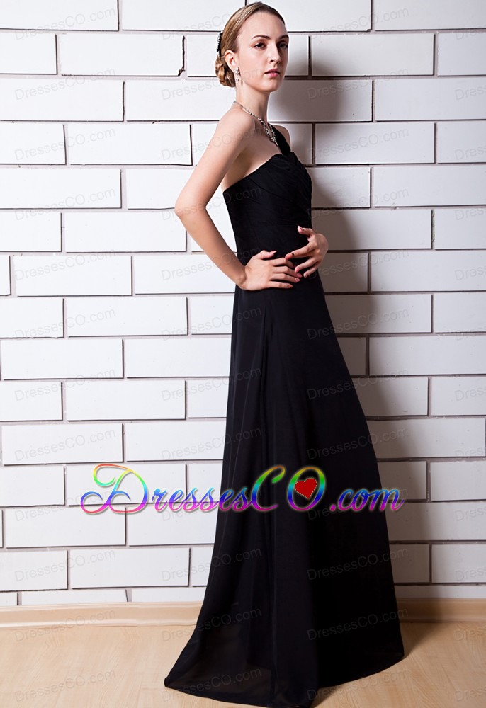 Black Column One Shoulder Long Chiffon Prom Dress