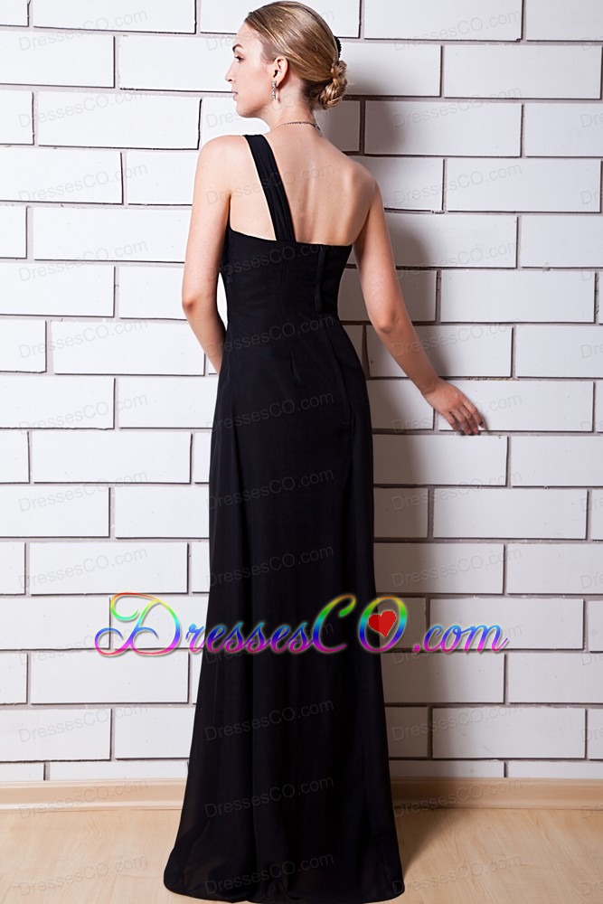 Black Column One Shoulder Long Chiffon Prom Dress
