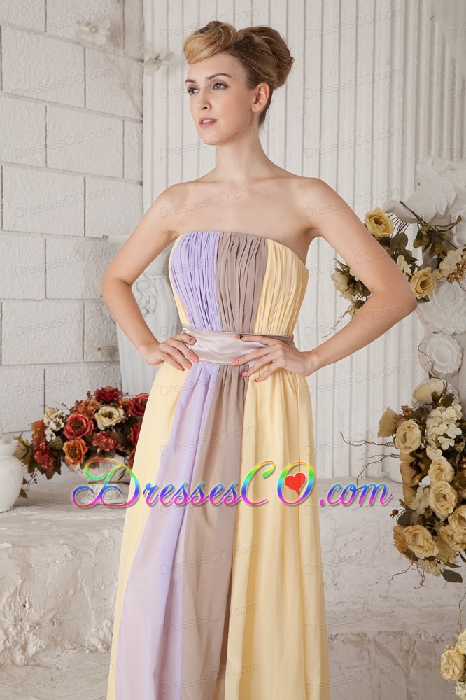 Yellow and Lilac Empire Strapless Chiffon Prom Dress