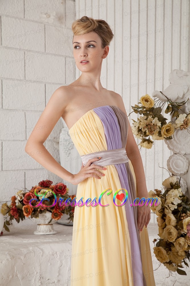 Yellow and Lilac Empire Strapless Chiffon Prom Dress