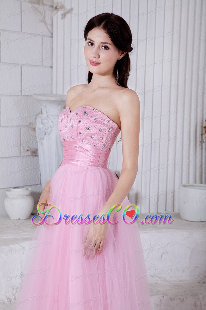 Pink A-line Beading Prom / Evening Dress Long Organza