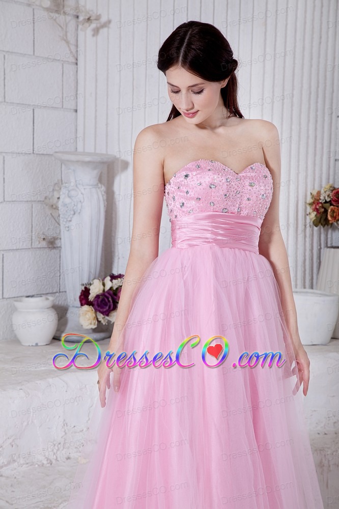 Pink A-line Beading Prom / Evening Dress Long Organza