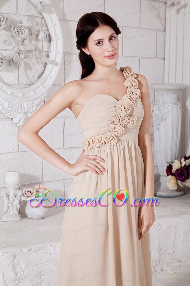 Champagne Empire One Shoulder Hand Made Flowers Prom Dress Long Chiffon