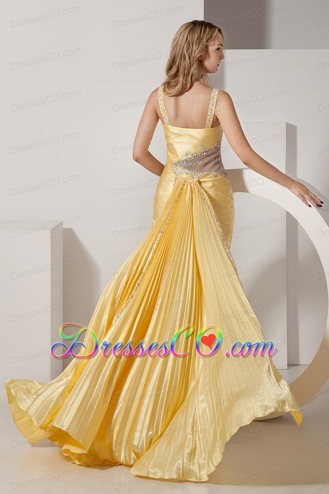 Sexy Detachable Yellow Straps High-low Prom Dress with Beading