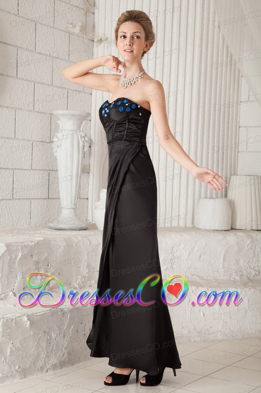 Black Column Ankle-length Taffeta Appliques Prom Dress
