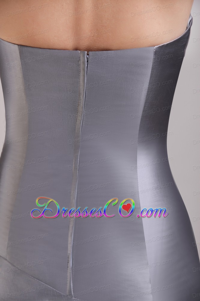 Grey Column Strapless Mini-length Taffeta Ruching Prom / Cocktail Dress