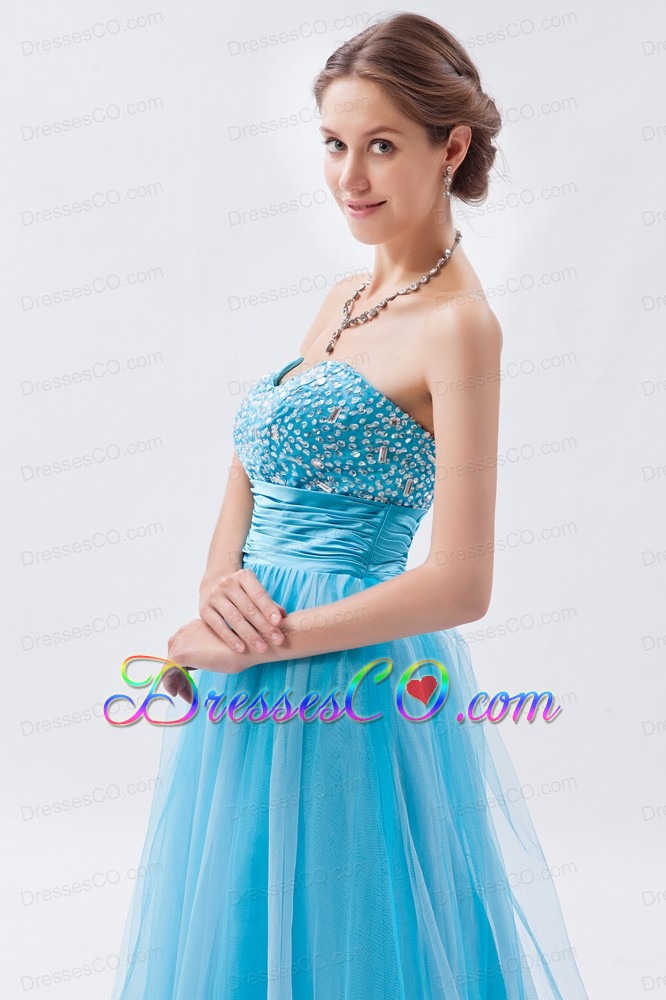 Baby Blue A-line / Princess Prom Dress Tulle Beading Long