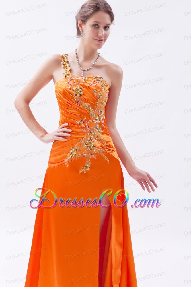 Orange Empire One Shoulder Brush Train Taffeta Embroidery with Beading Prom Dress