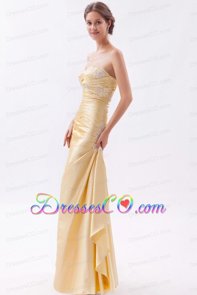 Yellow Column / Sheath Prom Dresstaffeta Appliques With Beading Long