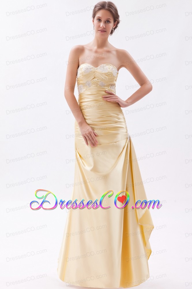 Yellow Column / Sheath Prom Dresstaffeta Appliques With Beading Long