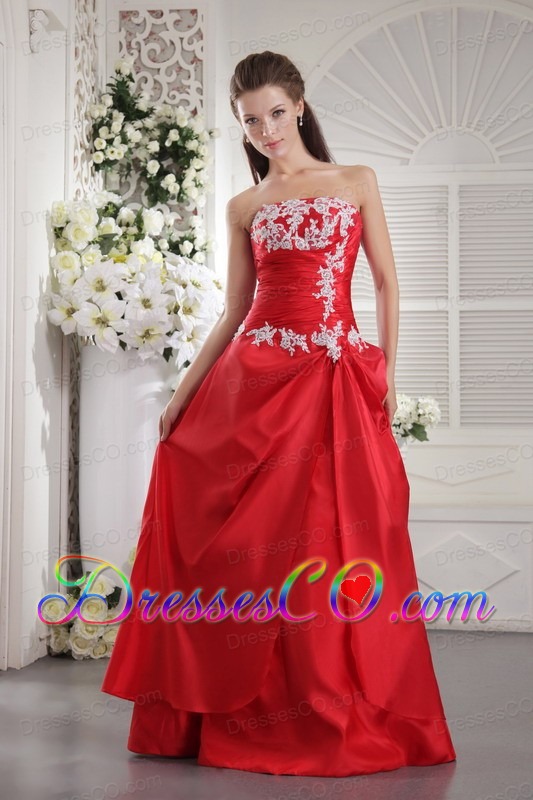 Red A-line / Princess Strapless Long Taffeta Appliques Prom/ Evening Dress