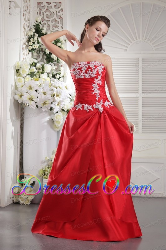 Red A-line / Princess Strapless Long Taffeta Appliques Prom/ Evening Dress