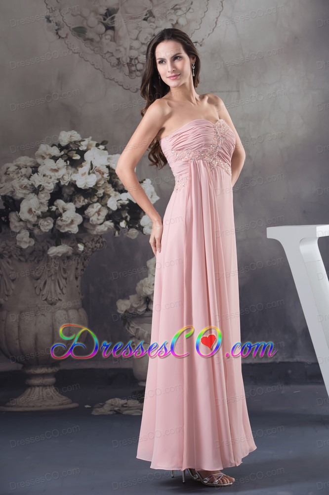 Simple Beading Pink Long Column Prom Dress