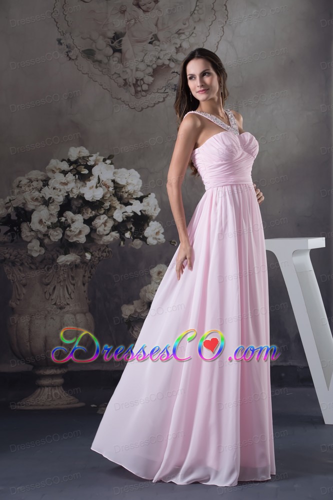 Beautiful Beading V-neck long Pink Column Prom Dress