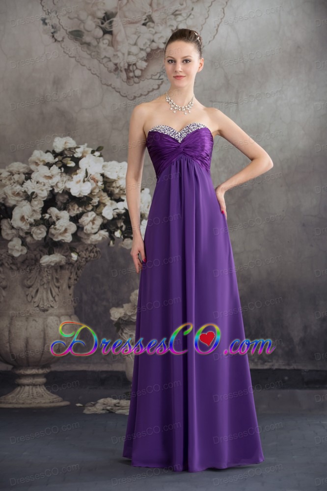 Beading Empire long Purple Prom Dress with Sweetheart