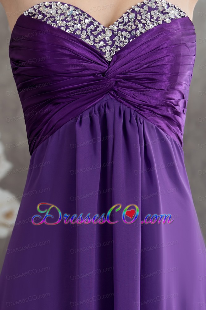 Beading Empire long Purple Prom Dress with Sweetheart