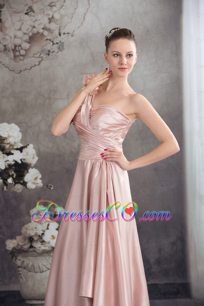 One Shoulder Hand Made Flowers High-low Prom Dress