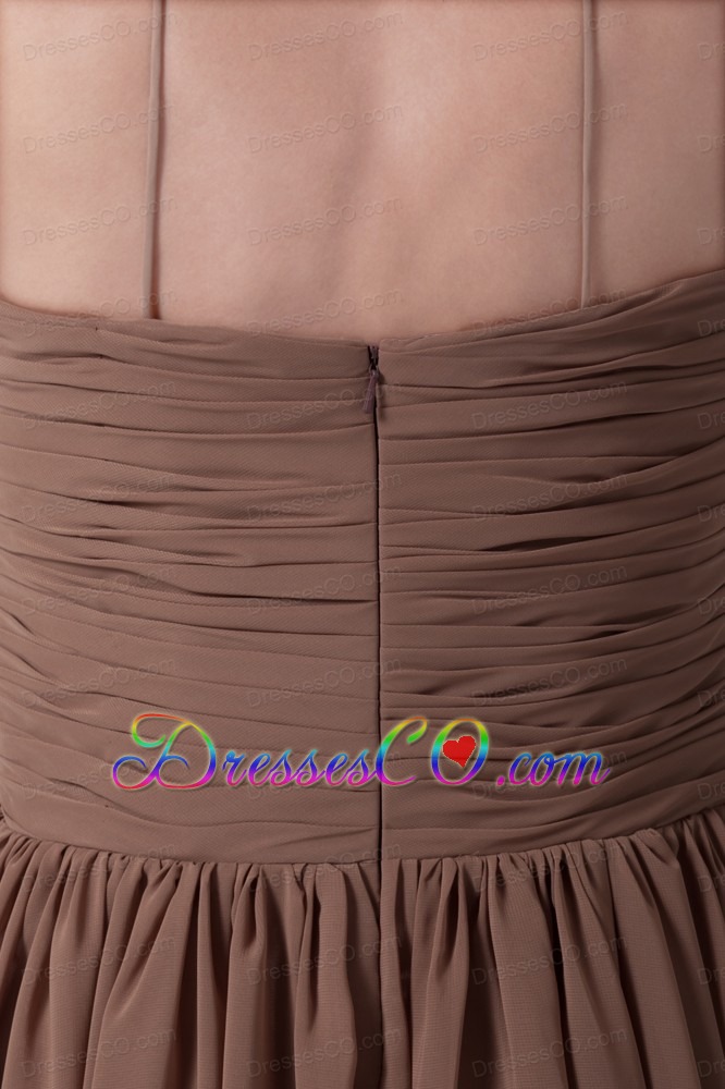 Beading and Ruching Brown Watteau Train Prom Dress