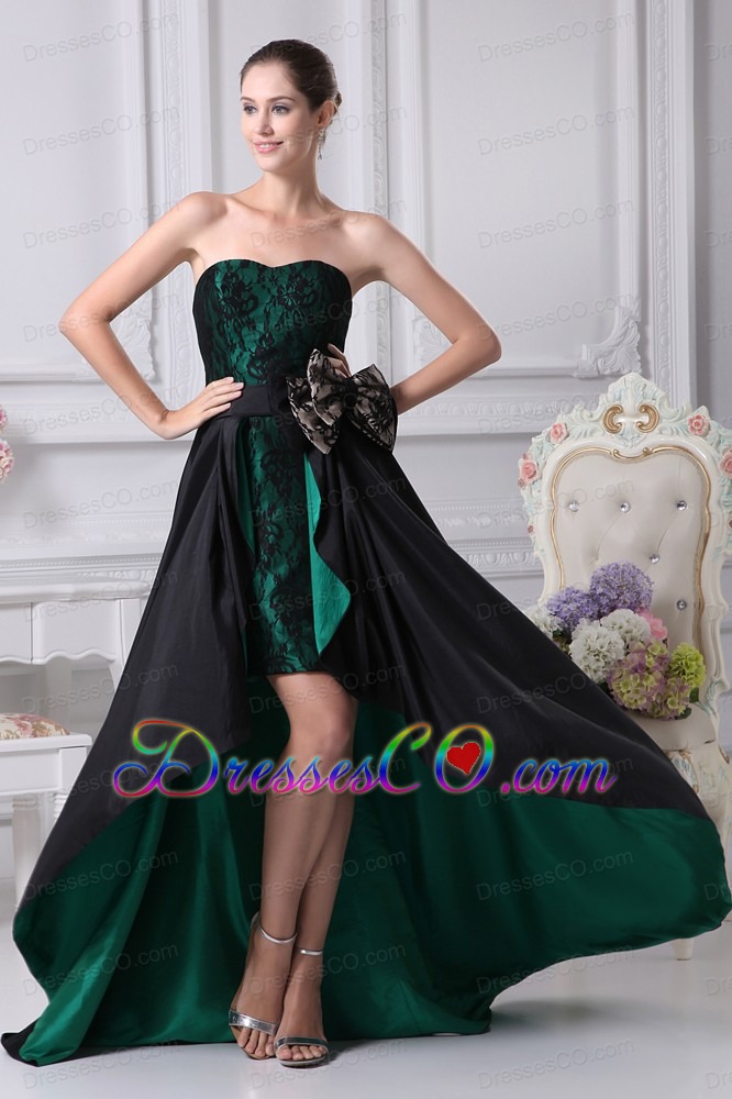 Black and Green Bowknot High-low Prom Dress
