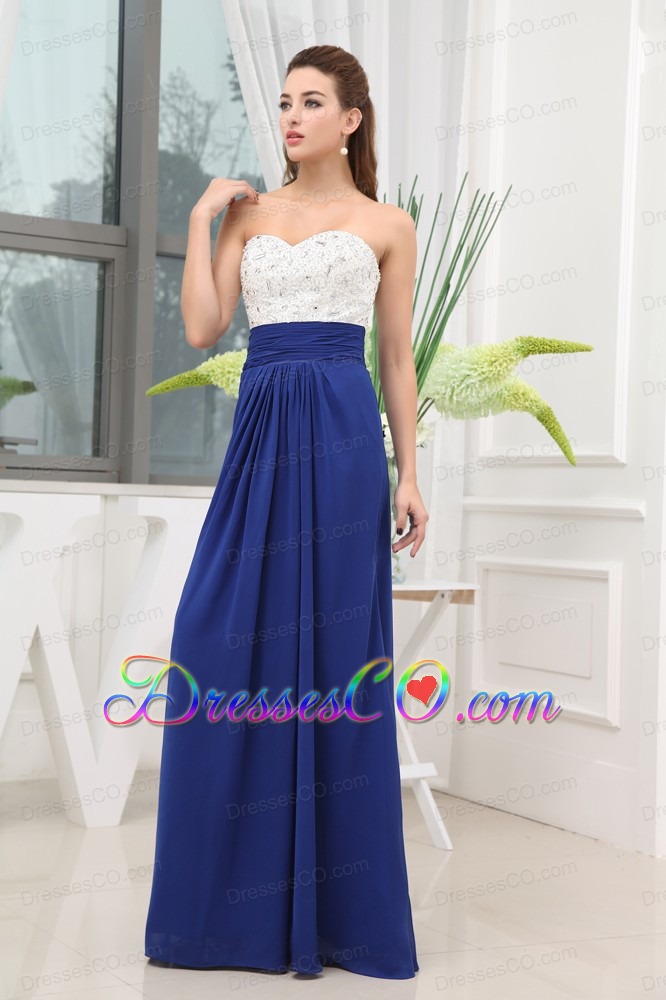 Beading Long Blue Prom Dress