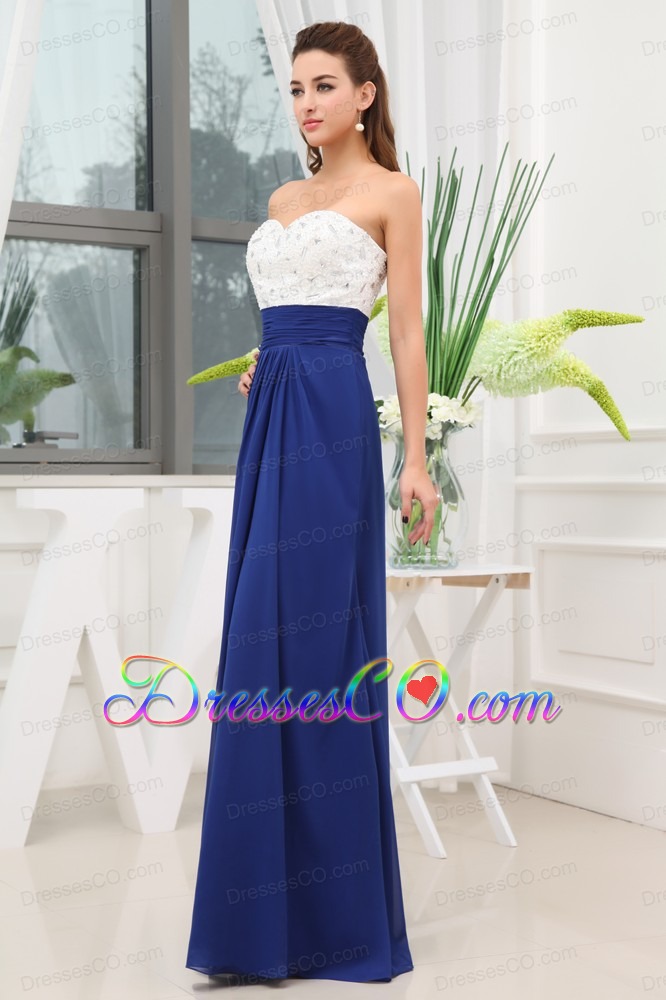 Beading Long Blue Prom Dress