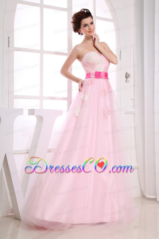 Baby Pink Appliques Organza Prom Dress