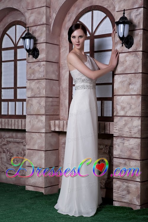 Popular White Prom Dress Empire One Shoulder Beading Chiffon Long