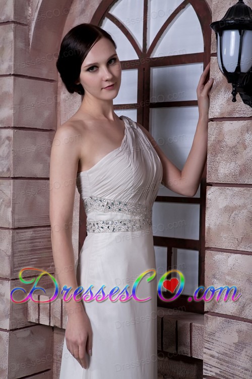 Popular White Prom Dress Empire One Shoulder Beading Chiffon Long