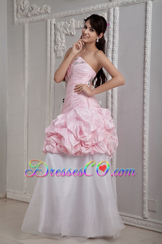 Perfect Baby Pink And White Prom Dress Beading Long Taffeta