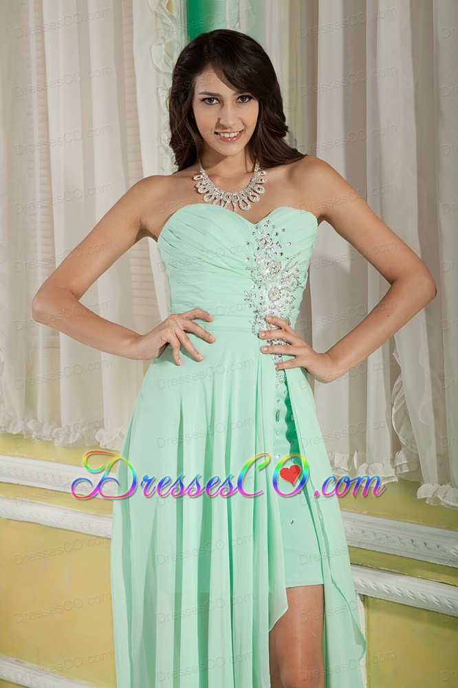 Lovely Apple Green Empire Prom Dress High-low Chiffon Beading