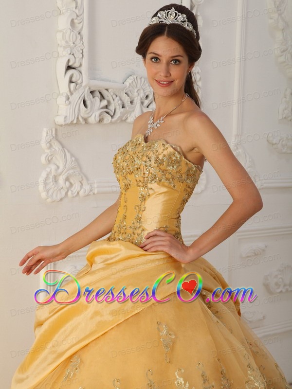 Gold A-line / Princess Long Taffeta And Tulle Beading Quinceanera Dress