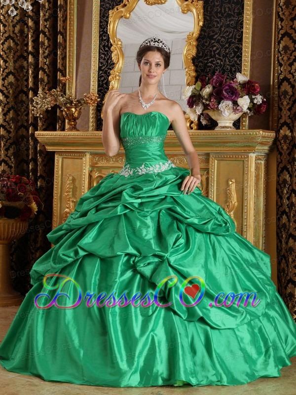 Green Ball Gown Long Taffeta Beading Quinceanera Dress
