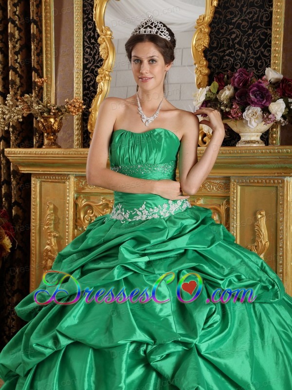 Green Ball Gown Long Taffeta Beading Quinceanera Dress