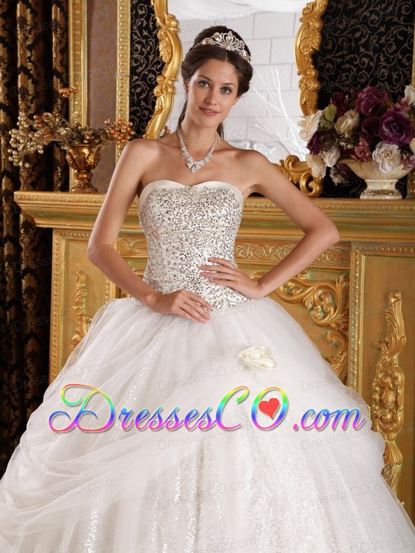Popular Ball Gown Long Organza And Sequined Quinceanera Dress