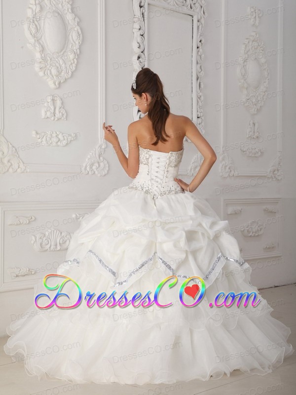 White Ball Gown Long Organza And Taffeta Beading Quinceanera Dress