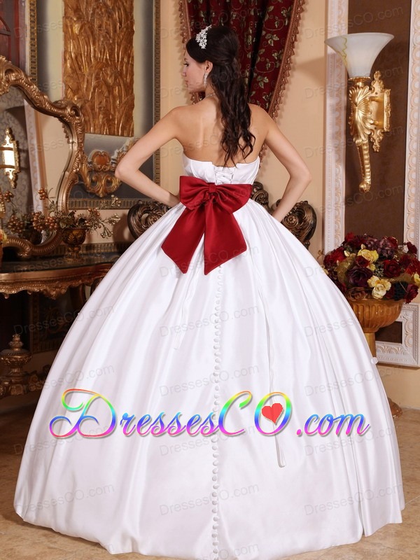White Ball Gown Strapless Long Taffeta Sashes/ribbons Quinceanera Dress