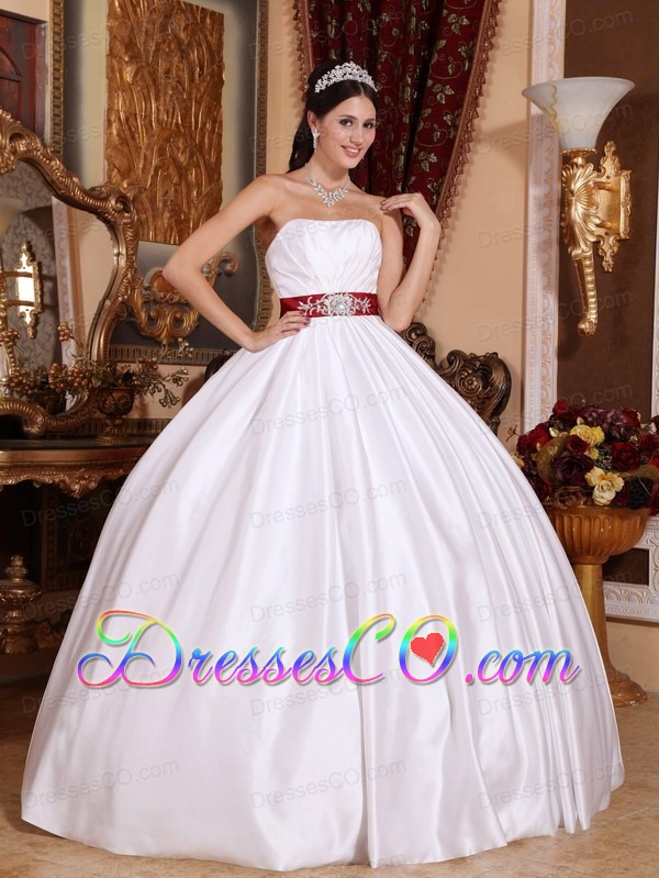 White Ball Gown Strapless Long Taffeta Sashes/ribbons Quinceanera Dress