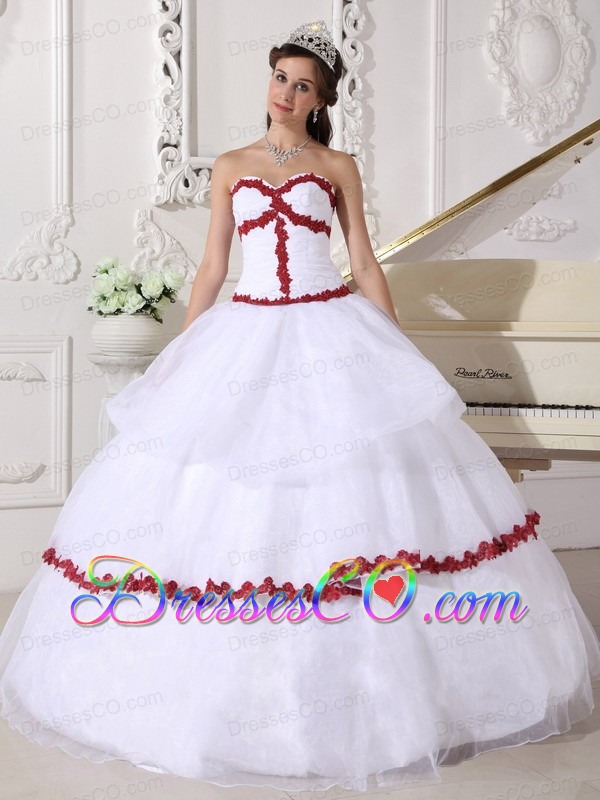 White And Wine Red Ball Gown Long Organza Appliques Quinceanera Dress