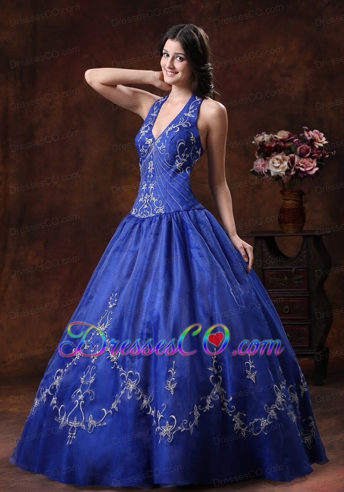 A-line Halter Prom Dress With Embroidery Decorate Organza In 2013