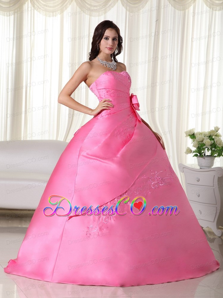 Pink Ball Gown Strapless Long Taffeta Beading Quinceanera Dress