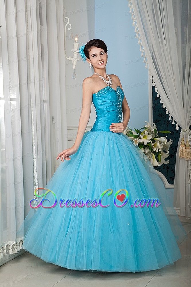 Aqua A-line / Princess Long Tulle Beading Quinceanera Dress