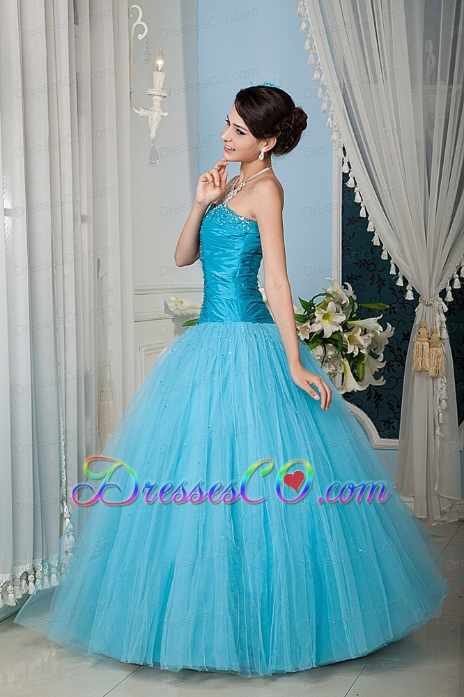 Aqua A-line / Princess Long Tulle Beading Quinceanera Dress
