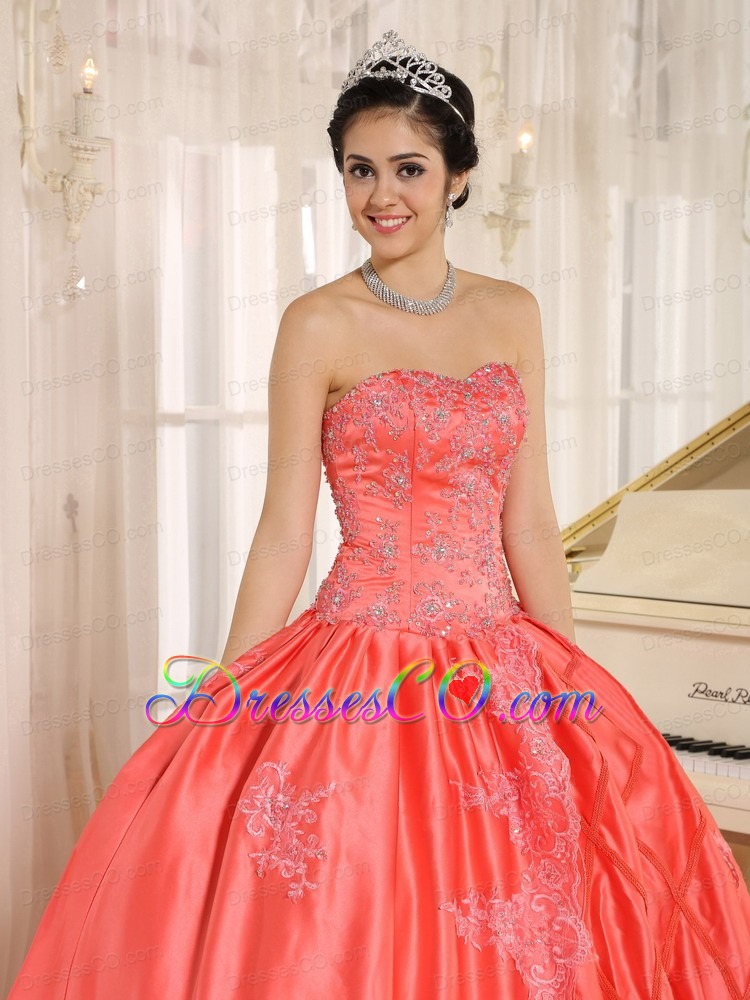 Embroiery With Beading Decorate On Taffeta Watermelon Quinceanera Dress