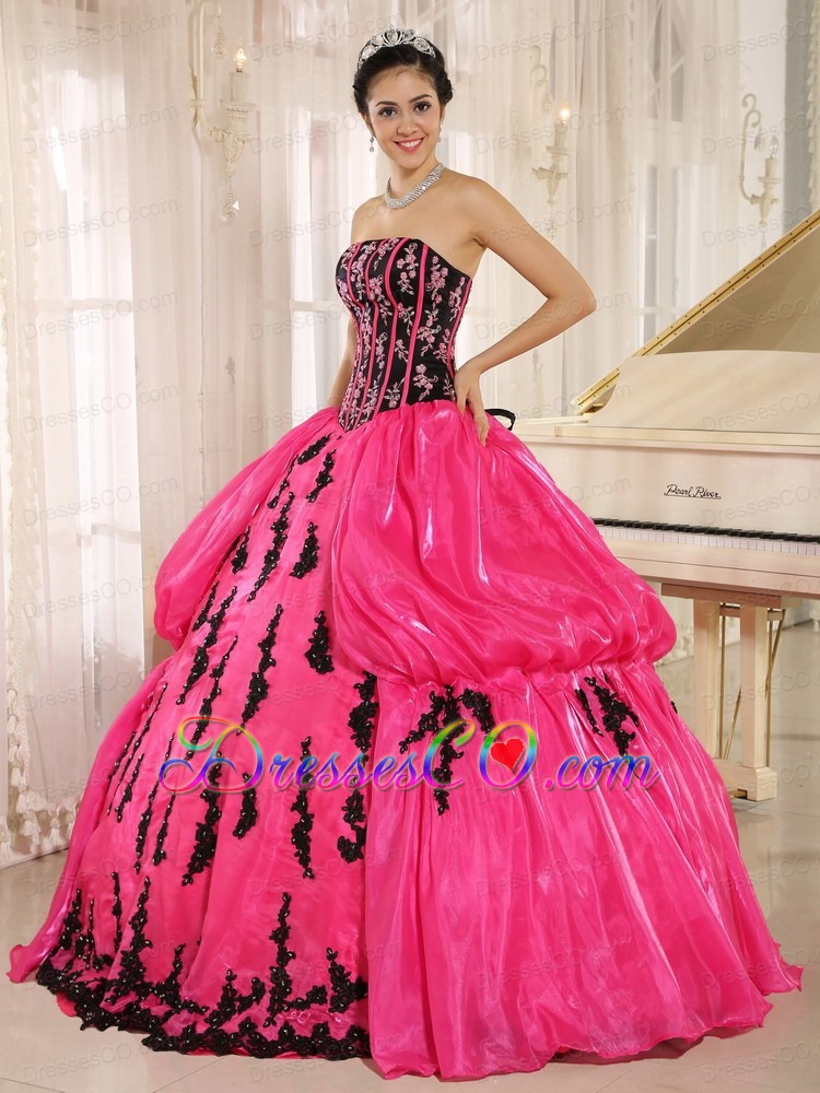 Hot Pink New Arrival Strapkess Embroidery Decorate For Quinceanera Dress
