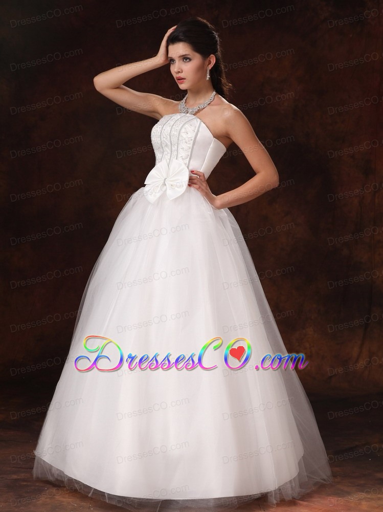 Bowknot A-line Long Customize Stylish Wedding Dress For 2013